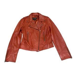 Scully Rust Red Leather Studded Star Motorcycle Jacket Medium